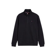 Tommy Hilfiger Schwarzes Herren-Fleece-Sweatshirt aus Bio-Baumwolle mit halbem Reißverschluss und kleinem, gesticktem Logo auf der Brust