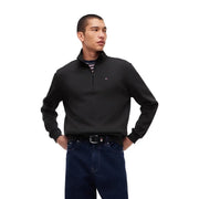 Schwarzer Tommy Hilfiger Pullover aus Bio-Baumwolle mit Viertelreißverschluss und dezentem Logo auf der Brust für Herren