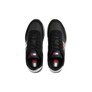 Tommy Hilfiger Schwarze Herren-Sneaker aus Polyester mit klassischem Sportdesign und weißen und roten Streifen