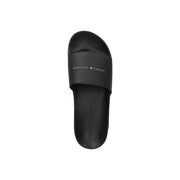 Black tommy hilfiger men slide sandal with textured polyurethane strap and subtle logo branding size 41