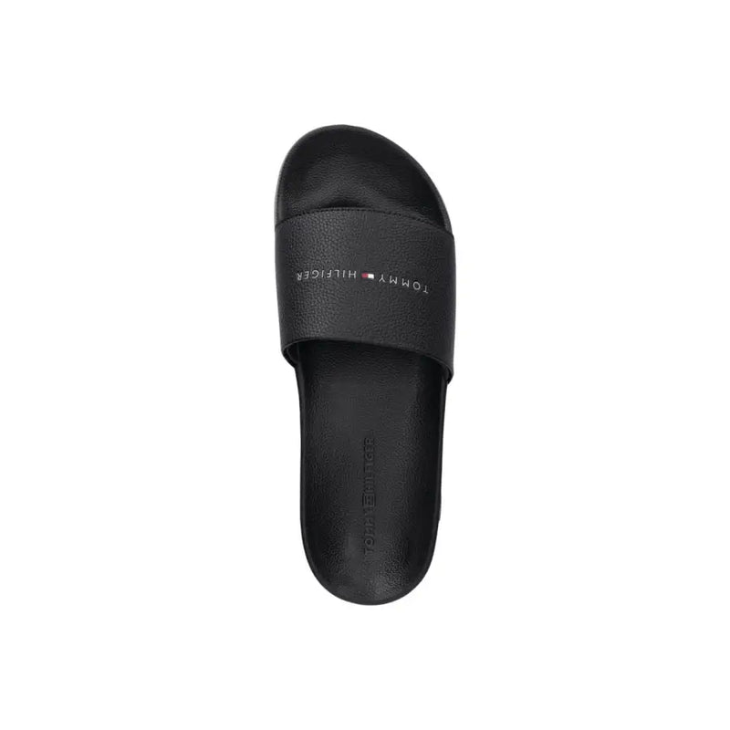 Black tommy hilfiger men slide sandal with textured polyurethane strap and subtle logo branding size 41