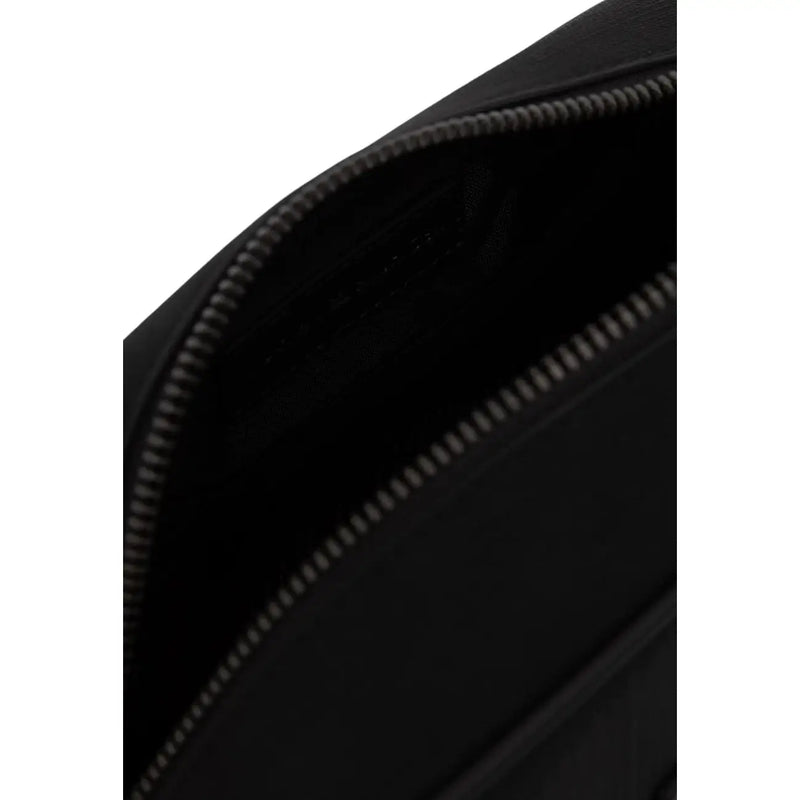 Tommy Hilfiger men black leather crossbody bag with sleek minimalist design and silver-toned zipper size W22 H12 L8