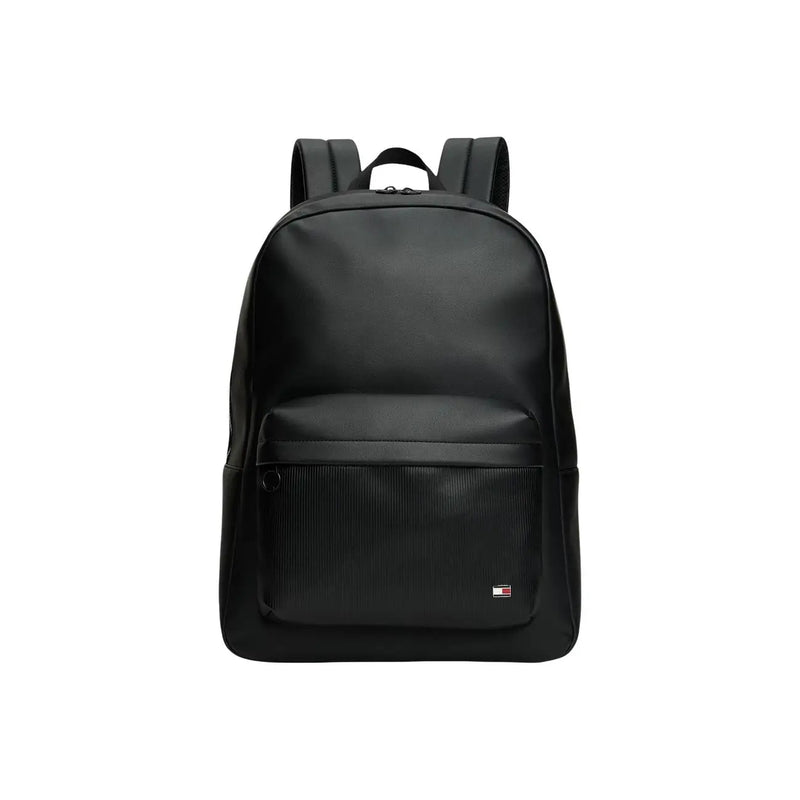 Tommy Hilfiger men black rucksack with sleek modern design textured front pocket and subtle brand logo 30x42x14cm