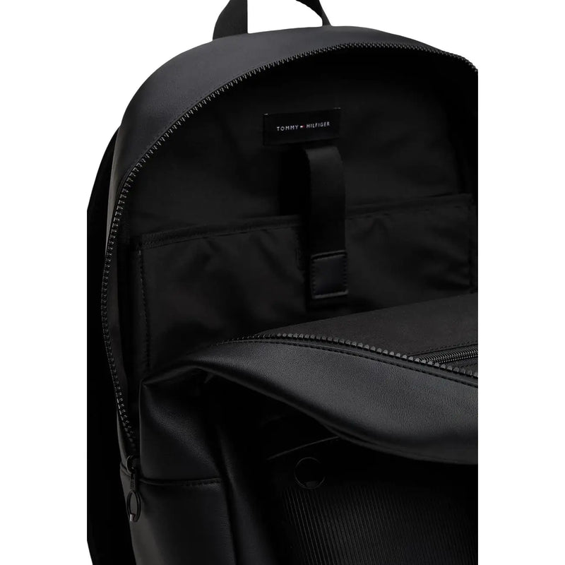 Black tommy hilfiger men rucksack with sleek minimalist design and durable fabric construction 30x42x14cm
