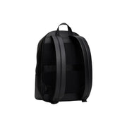 Tommy Hilfiger men black leather rucksack with mesh panels and adjustable straps, 30x42x14cm