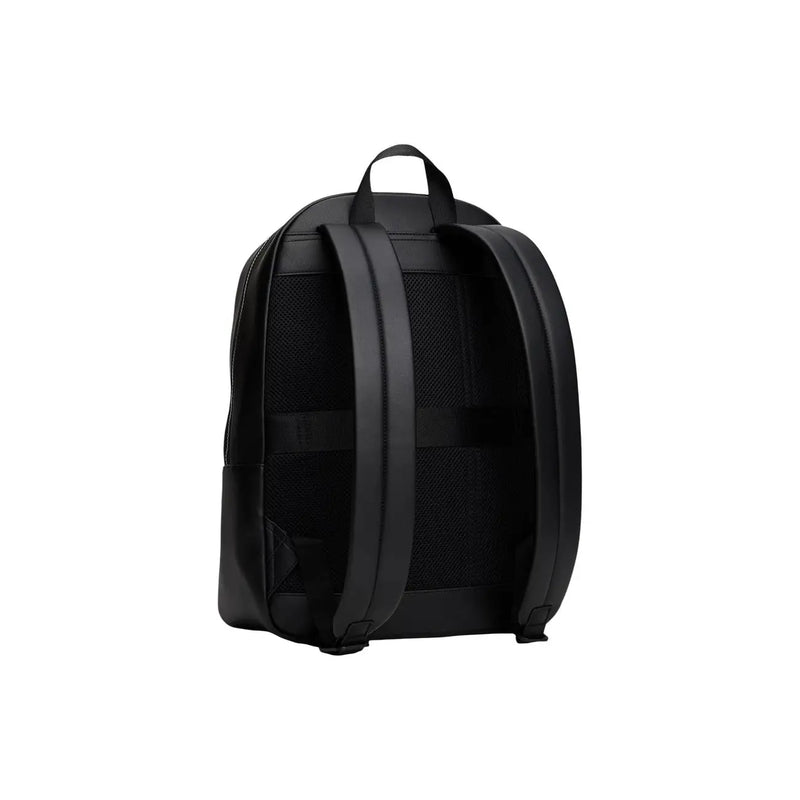 Tommy Hilfiger men black leather rucksack with mesh panels and adjustable straps, 30x42x14cm