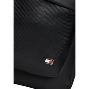 Black textured fabric laptop sleeve with small tommy hilfiger flag logo patch for men rucksack pockets 30x42x14cm