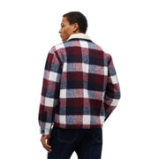 Tommy Hilfiger Herrenblazer aus blauem Polyester für den Winter mit kuscheligem, bordeauxrot-blau kariertem Flanellfutter und weißem Shearling-Kragen