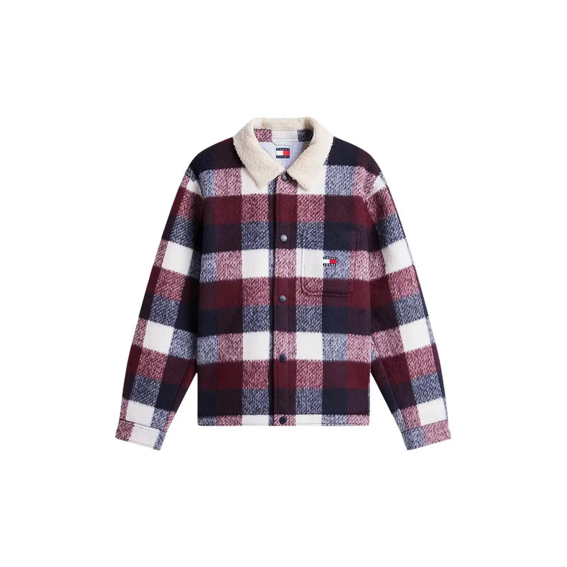 Tommy Hilfiger Herrenblazer, blau, Polyester, Winter, mit kariertem Flanellfutter, cremefarbenem Shearling-Kragen und Knopfverschluss