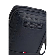 Tommy Hilfiger men blue central mini reporter bag in black leather with textured surface and stitched details