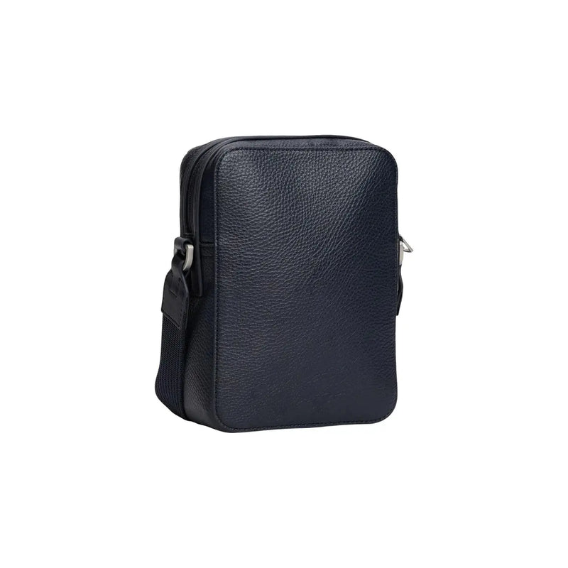 Black textured leather crossbody bag with silver zipper and adjustable strap in tommy hilfiger men blue central mini reporter bag 20cm