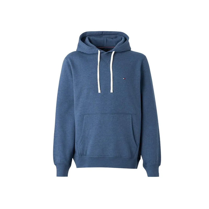 Tommy Hilfiger Herren-Sweatshirt aus blauer Baumwolle mit weißen Kordelzügen und kleinem Logo auf der Brust.