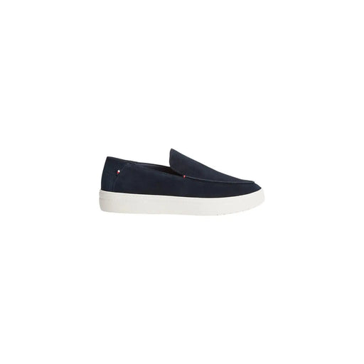 Tommy Hilfiger men blue suede moccasin slip on shoe with navy suede upper and white rubber sole
