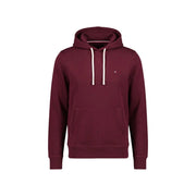 Bordeauxroter Tommy Hilfiger Herren-Hoodie mit weißen Kordelzügen, Baumwollmischgewebe und Brustlogo