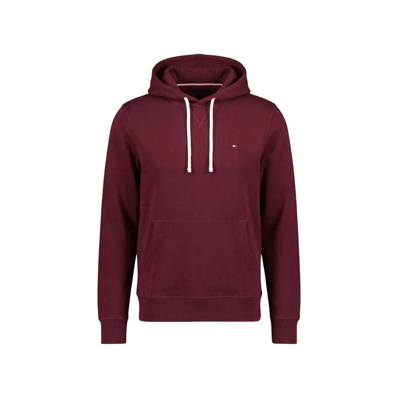 Bordeauxroter Tommy Hilfiger Herren-Hoodie mit weißen Kordelzügen, Baumwollmischgewebe und Brustlogo