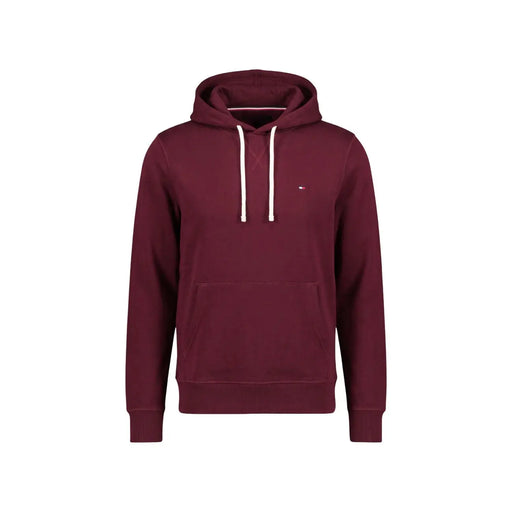 Maroon tommy hilfiger men bordeaux hoodie with white drawstrings cotton blend sweatshirt featuring chest logo