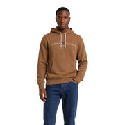 Tommy Hilfiger Herren-Hoodie aus brauner Baumwolle mit weißen Kordelzügen und Vordertasche