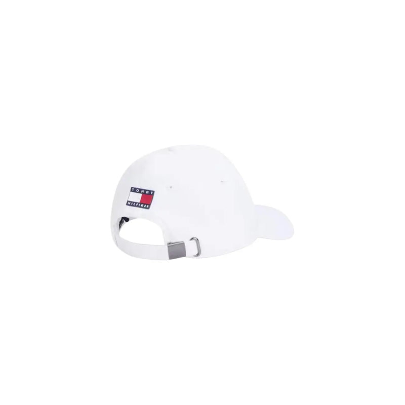 White tommy hilfiger men cap with classic logo patch and adjustable strap made of polyester replica material