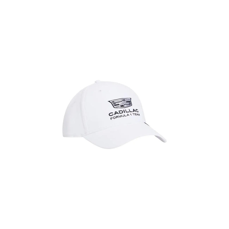 Tommy Hilfiger men cap white polyester with black Cadillac Formula 1 team logo embroidered on the front