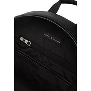 Tommy Hilfiger men central backpack black textured leather polyurethane with silver zipper 45cm