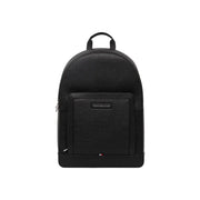 Tommy Hilfiger men central backpack in black textured polyurethane leather with front zippered pocket and top handle