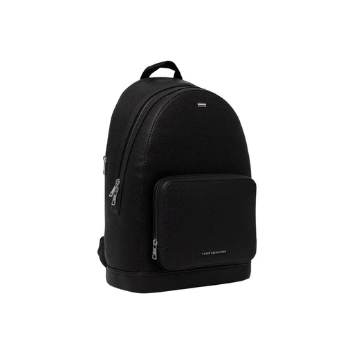 Tommy Hilfiger Sac à dos homme Central en cuir texturé noir avec fermetures éclair argentées et petit logo sur le devant en polyuréthane