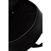 Tommy Hilfiger men central backpack black textured polyurethane with subtle silver zipper and small brand tag inside