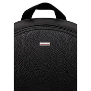 Tommy Hilfiger men central backpack black textured leather with silver logo patch featuring red and white stripes
