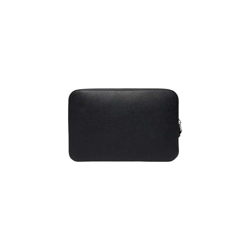 Tommy Hilfiger men central pouch black textured leather clutch with sleek minimalist design and silver-toned zipper pull