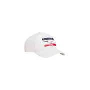 White tommy hilfiger men chevron print polyester baseball cap with black and red logo patch featuring tommy hilfiger text