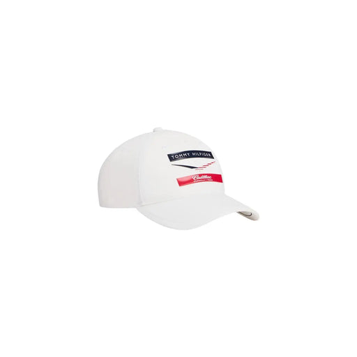 Weiße Tommy Hilfiger Herren-Baseballkappe aus Polyester mit Chevron-Print und schwarzem und rotem Logo-Patch mit Tommy Hilfiger-Schriftzug