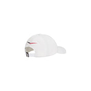White polyester Tommy Hilfiger men chevron print baseball cap with red and black embroidered logo on the side