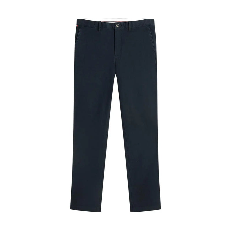 Tommy Hilfiger Dunkelblaue, schmal geschnittene Chino-Hose aus Baumwolle für Herren mit Webstruktur und klassischem Knopfverschluss.