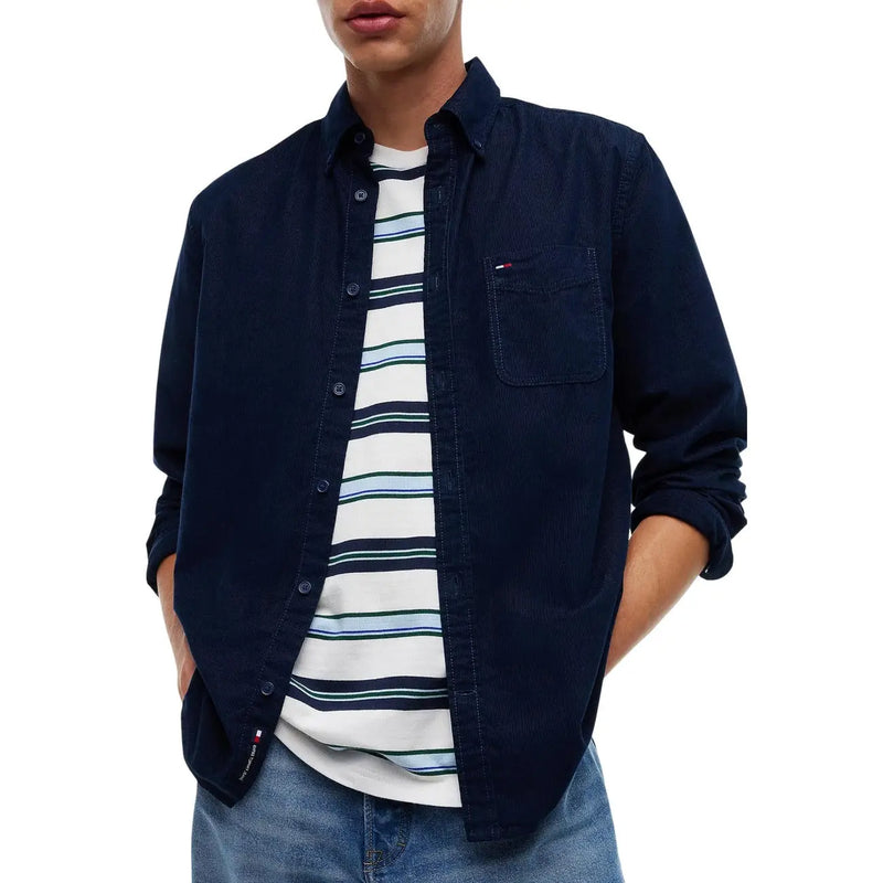 Marineblau Tommy Hilfiger Herren-Jeanshemd mit Brusttasche aus Baumwolle für die Freizeit