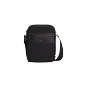 Black tommy hilfiger men faux leather mini reporter bag with textured front panel and zipper detail size w15cm