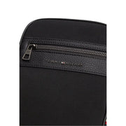 Tommy Hilfiger men faux leather black crossbody mini reporter bag with textured leather trim and zipper detail