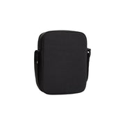 Tommy Hilfiger men black faux leather mini reporter bag with textured fabric body and matching zipper size W15cm