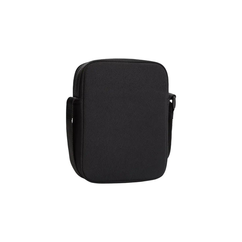Tommy Hilfiger men black faux leather mini reporter bag with textured fabric body and matching zipper size W15cm