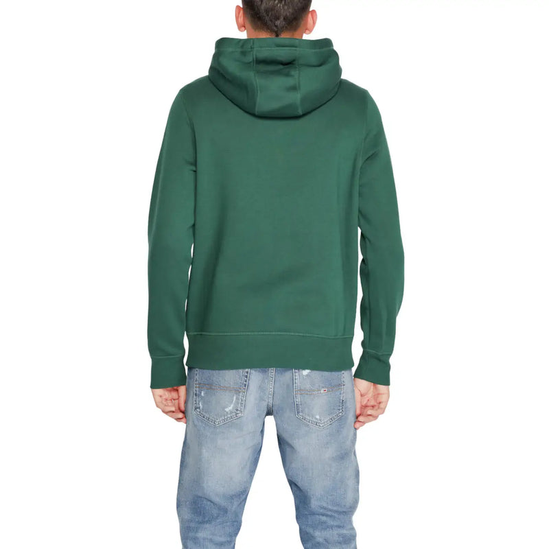 Tommy Hilfiger men green cotton hoodie sweatshirt with long sleeves hood and ribbed cuffs
