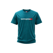 Teal Tommy Hilfiger men green organic cotton t shirt with white and red logo on the chest
