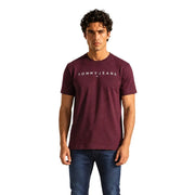 Tommy Hilfiger men green organic cotton t shirt with maroon tommy jeans logo t shirt featuring white chest logo