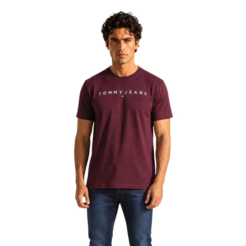 Tommy Hilfiger men green organic cotton t shirt with maroon tommy jeans logo t shirt featuring white chest logo