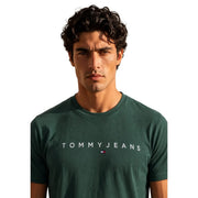 Tommy Hilfiger men green organic cotton t shirt regular fit with white logo and flag emblem across the chest