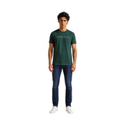 Tommy Hilfiger men green organic cotton t shirt regular fit with dark green tommy jeans and white logo across chest