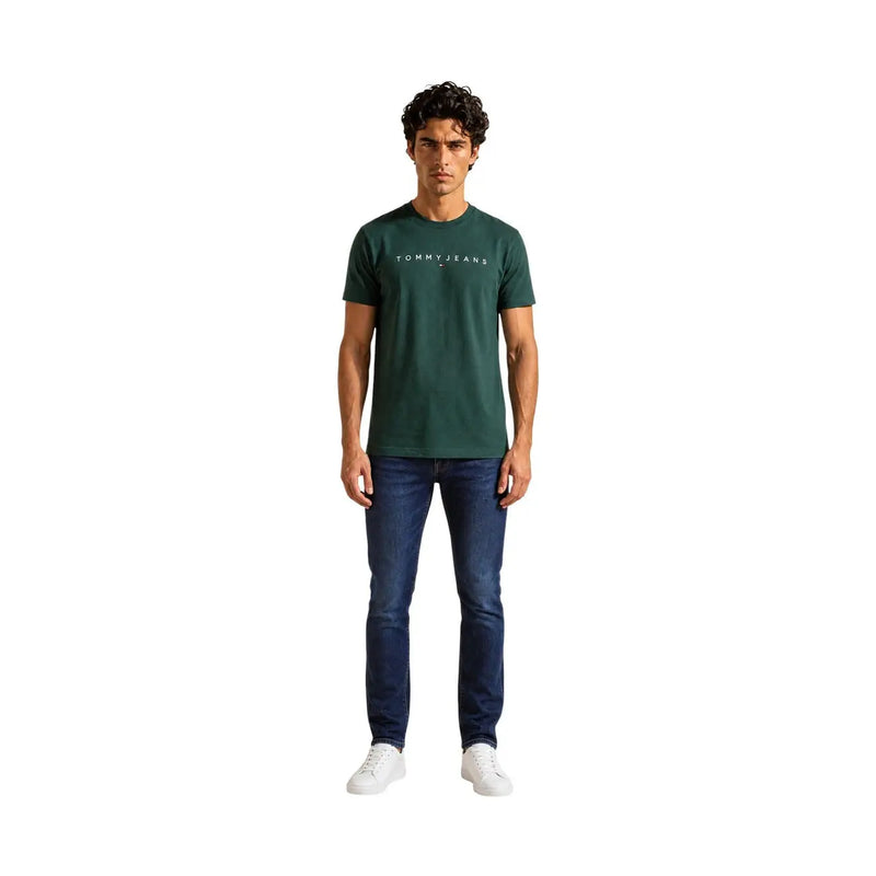 Tommy Hilfiger men green organic cotton t shirt regular fit with dark green tommy jeans and white logo across chest