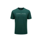 Tommy Hilfiger men green organic cotton t shirt with regular fit and white tommy jeans logo and flag emblem