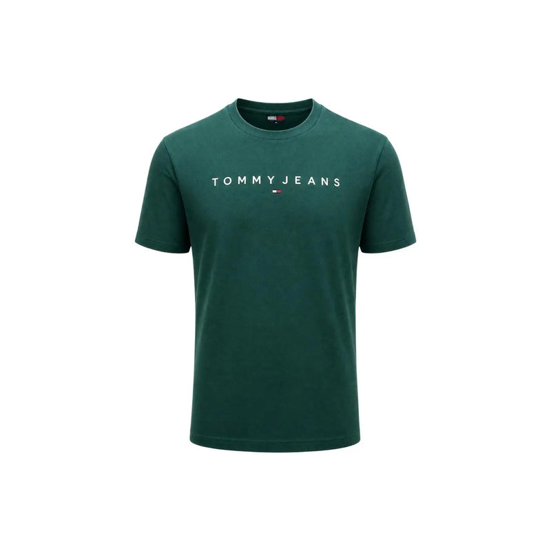 Tommy Hilfiger men green organic cotton t shirt with regular fit and white tommy jeans logo and flag emblem