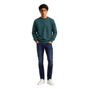 Tommy Hilfiger Herren-Sweatshirt aus grünem Baumwollfleece mit Rundhalsausschnitt und kleinem, gesticktem Logo auf der linken Brust