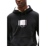 Schwarz Tommy Hilfiger Herren-Hoodie aus Bio-Baumwolle mit weiß-rot gestreifter Logostickerei MW0MW39377