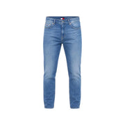 Blue slim fit denim jeans made of cotton featuring tommy hilfiger logo on waistband for men casual wear